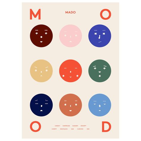 MADO Nine Moods poster, 50 x 70 cm Paper Collective, Different Feelings, Visual Artwork, New Wall, Lynx, Decor Artwork, Affordable Art, Color Inspiration, Madonna