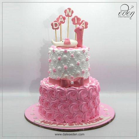 Cake Designs Double Tier, 1 Layer Cake Design Birthday, Two Tier Cake For Girl, Double Tier Cake Design, Simple 2 Tier Cake, 2 Layer Cake Birthday Design, Two Tier Birthday Cake, Second Birthday Cakes, Double Layer Cake