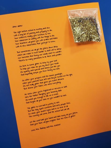 I modified the classic Jitter Glitter poem to include Jesus & make it better align with the mission of our classical Christian school ✝️ Back To School, Jitter Glitter Poem, Jitter Glitter, Night Before School, Christian School, The Mission, The Gospel, Make It, Things To Do