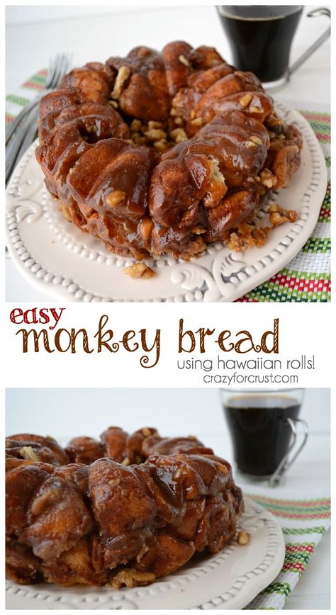 Recipes With Hawaiian Rolls, Hawaiian Dinner, Monkey Bread Recipe Easy, Bread For Breakfast, Easy Monkey Bread, King Hawaiian Rolls, Quick Baking, Crazy For Crust, Hawaiian Sweet Rolls