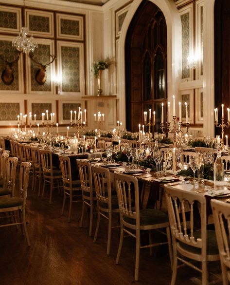 Scottish Drumtochty Castle Christmas Wedding with Candles and long tables ⁠ 📸@esmesavillephotography⁠ #scottishwedding #highlandwedding #christmaswedding #weddingplannerscotland Traditional British Wedding, Scottish Wedding Aesthetic, Snowy Wedding Venues, Drumtochty Castle Wedding, Scottish Winter Wedding, Winter Wedding Classy, Scottish Wedding Ideas, Wedding With Candles, Drumtochty Castle