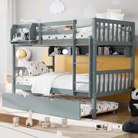 PRICES MAY VARY. 【STURDY PINEWOOD CONSTRUCTION】Traditional twin size bunk bed frame. Designed with sturdy wood construction and includes a 3-step ladder and guard rails for added security for the top bunk, the bunk bed ensures sturdiness and durability. The stable structure can prevent shaking and reduce noise when turning over, bringing you or your child a sweet sleep. 【DESIGN FOR CHILDREN SAFETY】Twin over twin bunk beds are equipped with a sturdy ladder, which has a full-length panel attached Boys Bunk Beds, Full Size Bunk Beds, Bed With Ladder, Twin Trundle Bed, Twin Over Twin Bunk Bed, Twin Trundle, Full Size Platform Bed, Twin Bunk Bed, Bed With Trundle