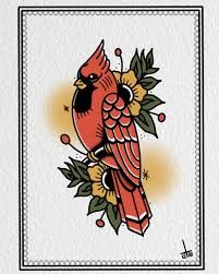 Connor Wood Tattoo - Traditional cardinal 🐦 Available to tattoo! #inkarnationuk #cardinal #traditionaltattoo #tattooapprentice #tattoo | Facebook Cardinal Dogwood Tattoo, Cardinal Tattoo Traditional Style, Traditional Tattoos Cardinal, Cardinal Sunflower Tattoo, Cardinal And Sunflower Tattoo, Cardinal Tattoo Traditional, American Traditional Cardinal Tattoo, Traditional Cardinal Tattoo, Cardinal Tattoo Design