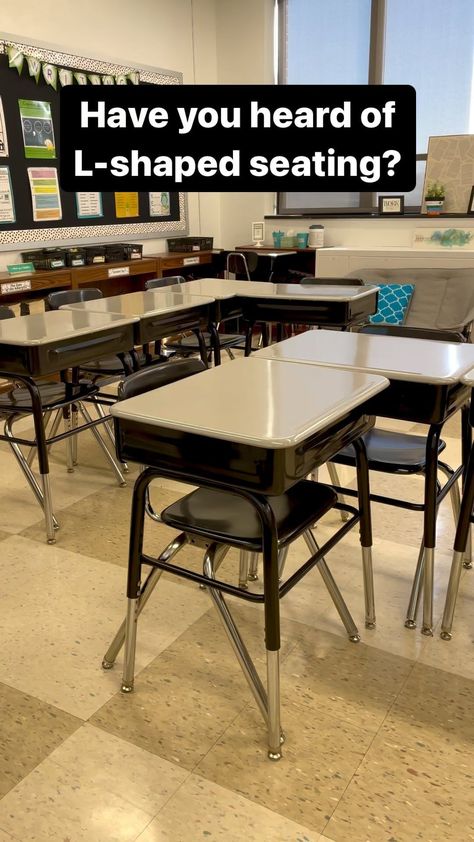 Jillian Watto | L-shaped seating is great for whole group, turn and talk, small groups, jigsaw, fishbowl, and more! I received a request to share my… | Instagram 28 Desk Arrangement Classroom, Desk Configuration Classroom, Desk Arrangement For Talkative Students, Alternative Seating Classroom Highschool, Desk Layout Classroom, Desk Arrangement Ideas Elementary, Small Classroom Setup Layout, Classroom Seating Arrangements Desks, Small Classroom Setup