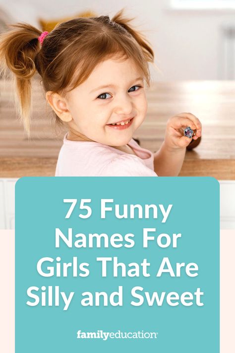 Whether you're looking for a quirky name for your little girl, or a name inspired by famous funny women, we've got you covered with this list of 75 funny girl names. #babygirlnames Quirky Girl Names, Funny Names For Girls, Funny Girl Names, Funny Baby Names, Sister Names, Names Of Baby Girl, Rhyming Names, List Of Girls Names