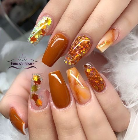 November Nails, Fall Gel Nails, Cute Nails For Fall, Gold Nail, Fall Acrylic Nails, Dope Nail Designs, Thanksgiving Nails, Acrylic Nails Coffin Short, Fall Nail Art