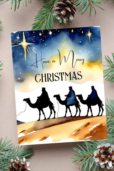 Three kings Merry Christmas greeting postcard three kings on camels under starry night sky star Christmas Greetings Religious, Happy Three Kings Day, We Three Kings, Christmas Flyer, Star Cards, Merry Christmas Greetings, Kings Day, Lutheran Church, Three Kings