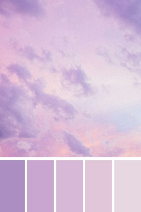 Dreamy Sky: A pastel purple sky with soft, wispy clouds, capturing the serene and ethereal essence of a pastel purple color palette. Soft Purple Palette, Soft Purple Color Palette, Purple Pallete Color Combinations, Muted Purple Color Palette, Pastel Purple Palette, Purple Palette Colour Schemes, Ethereal Color Palette, Pink Purple Color Palette, Pink And Purple Aesthetic