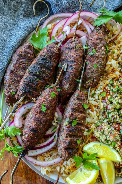 Armenian Kofta Kebab Recipe Armenian Kebab Recipe, Kofta Kebab, Rice And Vegetables, Kebab Recipe, Meat Skewers, Armenian Recipes, Middle Eastern Dishes, Skewer Recipes, Kebab Recipes