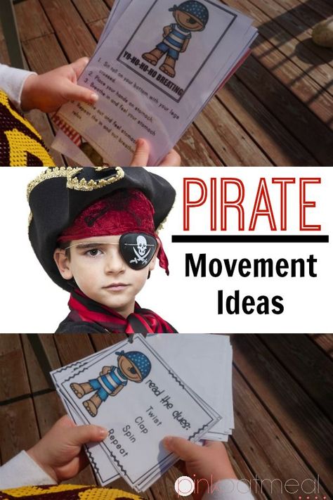 Pirate themed movement ideas- Gross motor, brain breaks, and yoga pose ideas with a pirate theme!  I love yo ho ho breathing! Yoga Class Themes, Pirate Preschool, Pirate Theme Classroom, Teach Like A Pirate, Yoga Pose Ideas, Pirate Unit, Pirate Classroom, Summer Camp Themes, Pirate Activities