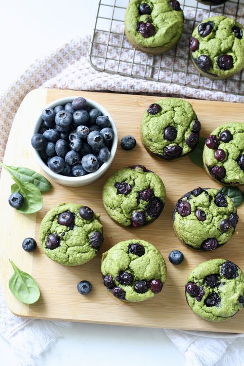 spinach muffins 7 | Milk & Honey Nutrition Sweet Spinach Muffins, Easy Food For 9 Month Old, Blueberry Veggie Muffins, Blueberry Blender Muffins, Blender Food Recipes, Blender Muffins Toddler, Spinach Applesauce Muffins, Spinach Muffin Recipes, Spinach Breakfast Muffins