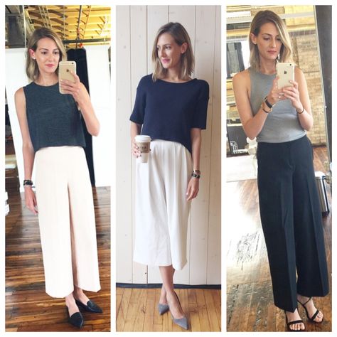 How To Wear Culottes (See Jane's Favorite Pants) - See (Anna) Jane. Collette Pants Outfit, Colette Pants Outfits, Green And Gold Nails, How To Wear Culottes, Simple Blouse, Work Style, My Wardrobe, Olive Color, Nails Designs