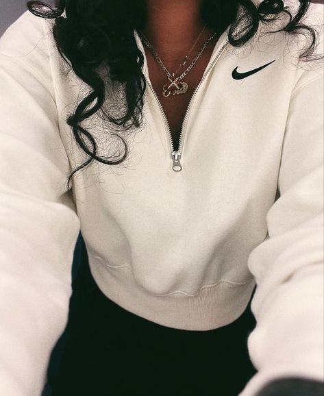 nike crop quarter zip sweater Quarter Zip Nike Pullover, Cropped Nike Sweatshirt, Quarter Zip Sweatshirt Outfit Aesthetic, Nike Half Zip Outfit, Nike Sweater Aesthetic, Nike Quarter Zip Outfit, Oversized Half Zip Pullover Outfit, Cropped Quarter Zip Outfit, Quarter Zip Sweatshirt Outfit