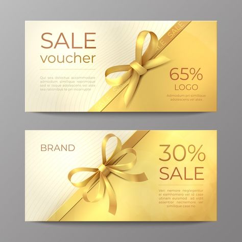 Voucher Card, Promotion Flyer, Golden Ribbon, Voucher Design, Gift Card Design, Household Planner, Coupon Design, Creative Marketing, Discount Promotion