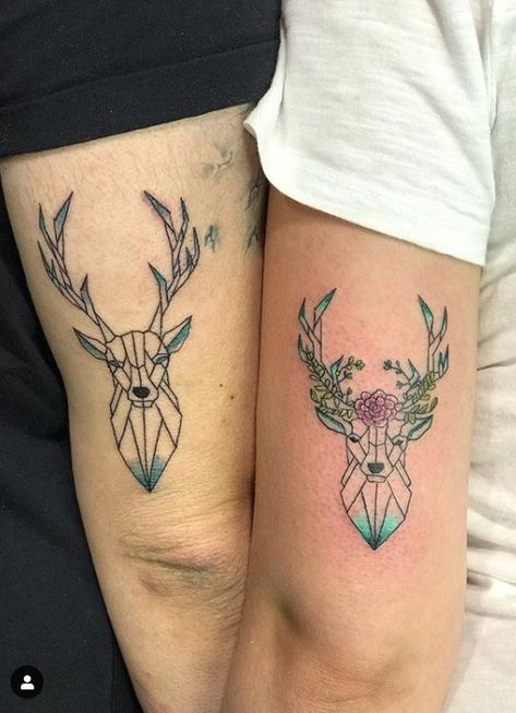 Unique Couple Tattoo, Deer Tattoo Designs, Couple Tattoo Ideas, Couple Tattoos Unique Meaningful, Wife Tattoo, Couple Matching Tattoo, Cute Couple Tattoos, Couple Tattoos Unique, Tattoo Trend