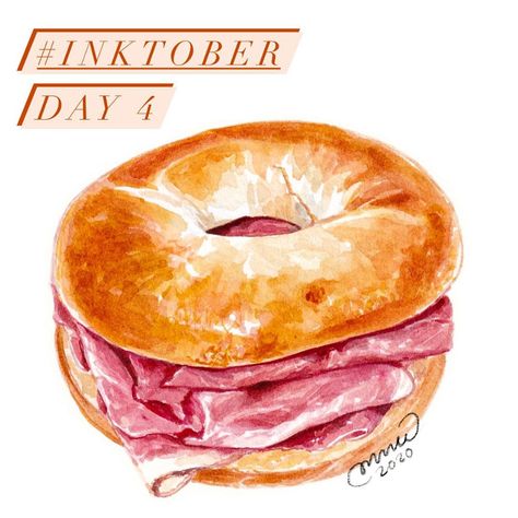 Connie Au on Instagram: “4.10.20 Ham bagel sandwich 🥯 👉🏻see my steps ✨ • • • Today I wanna do something simpler :) Perhaps it is easier to start drawing with a good…” Ham Bagel, Coffee And Bagel, Food Art Painting, Bagel Sandwich, Start Drawing, Step By Step Watercolor, Food Sketch, Food Cartoon, Food Clipart