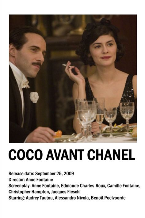 movie desciption card Coco Avant Chanel Movie, Coco Before Chanel Movie, Coco Before Chanel, Movie Minimalist, Audrey Tautou, Septième Art, Minimalist Poster, The Hamptons, Coco