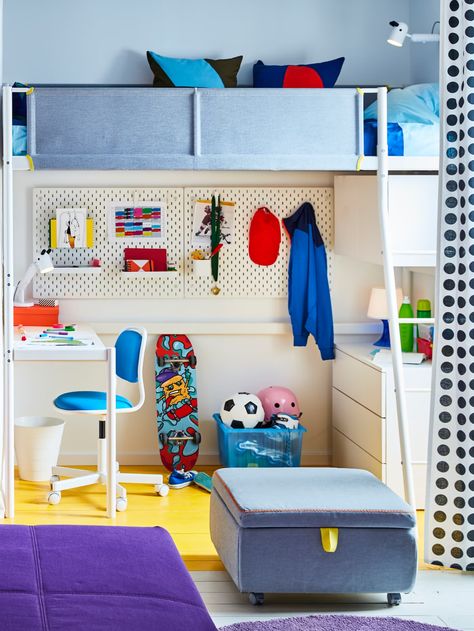 Vitval Ikea Ideas, Vitval Loft Bed Ideas, Boy Teenager, Ikea Toy Storage, Teenager Room, Bed Pocket, Loft Bed Frame, Storage Cubby, Toy Storage Bins