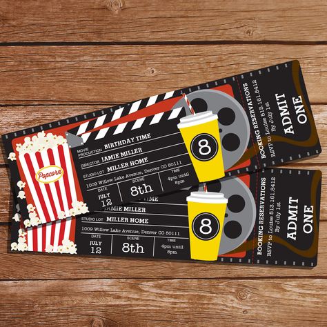 Movie Theater Party, Movie Ticket Invitations, Movie Party Invitations, Cinema Party, Backyard Movie Party, Movie Invitation, Movie Night Birthday Party, Movie Birthday Party, Movie Themed Party