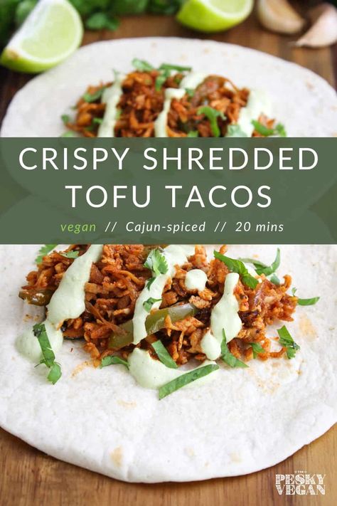 Shredded Tofu Recipe, Shredded Tofu, Vegan Cajun, Tofu Recipes Healthy, Tofu Wraps, Cajun Spice Mix, Tofu Tacos, Cajun Spice, Vegan Mexican Recipes