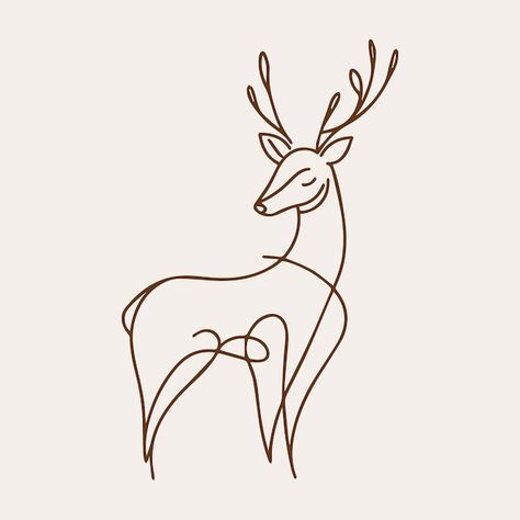 Sleek Minimalist Deer with Antlers Line Art Deer Line Drawing, Deer Line Art, Ap Ceramics, Deer With Antlers, Deer Illustration, Deer Tattoo, Roe Deer, Hot Nails, Deer Antlers