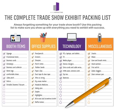 The Complete Trade Show Exhibit Packing List | ExpoMarketing Medicine Safety, Headache Medicine, Trade Show Flooring, Planning Template, Trade Show Booth, Trade Show Exhibit, Trade Show Booth Design, Packing Checklist, Show Booth