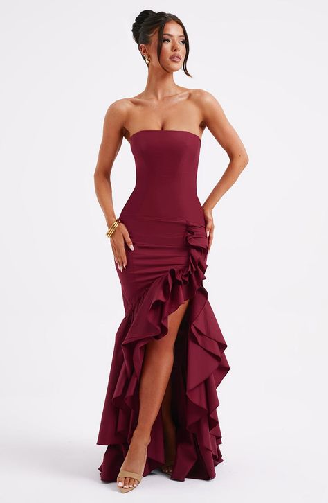 Angelina Maxi Dress - Burgundy Prom Dresses, Women's Fashion Dresses, Prom Dress Inspiration, Split Maxi Dress, Womens Maxi Dresses, Synthetic Fiber, Floor Length, Dress Length, Sleeve Styles