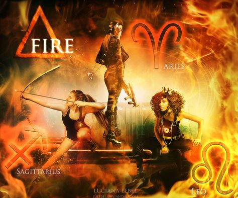 The FIRE - Astrology by LuLebel Heavenly Virtues, Ancient Astrology, Aries And Sagittarius, Happy Signs, Fire Element, 4 Elements, Astrology Art, Fire Signs, Art Style Inspiration