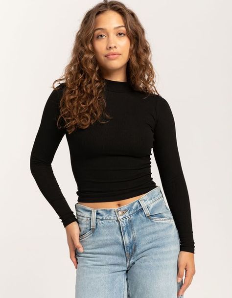 more brighter colour than in pic Long Sleeve Tshirt Outfit, Long Sleeve Tees Women, Knit Texture, Mock Neck Long Sleeve, Open Knit Sweater, Mock Neckline, Necklines For Dresses, Tshirt Outfits, Sweaters And Jeans