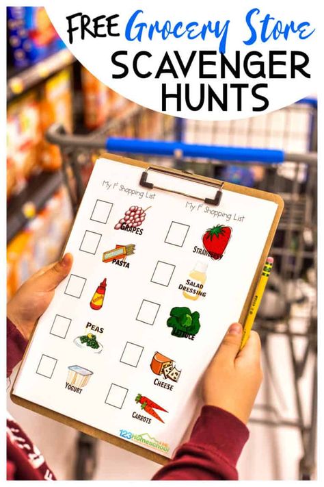 Grocery Store Scavenger Hunt, Store Scavenger Hunt, Kids Grocery Store, Grocery Store List, Grocery Store Items, Treasure Hunt For Kids, Grocery List Printable, Farm Activities, Scavenger Hunt For Kids