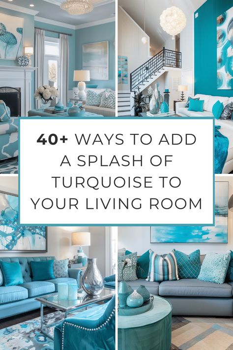 40+ Ways to Add a Splash of Turquoise to Your Living Room - HearthandPetals Teal And Turquoise Living Room, Torquise Living Room Ideas, Aqua Sofa Living Room Ideas, Gray And Turquoise Living Room Decor, Turquoise Couch Living Room Ideas, Aqua Living Room, Turquoise Sofa, Turquoise Living Room Decor, Living Room Turquoise