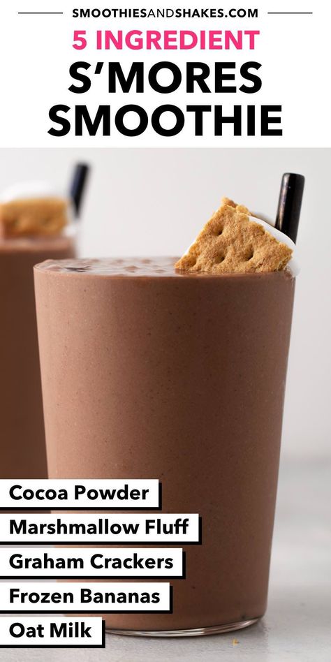 Decadent and delicious, this 5-minute smoothie tastes just like s’mores. It’s a healthier alternative to the snack, making it a perfect summer treat. #smores #smoressmoothie #smoothierecipes Simple Smoothies, Ice Cream Smoothie, Clean Simple Eats, Coffee Alternative, Chocolate Smoothie, Healthy Drinks Smoothies, Summer Dishes, Easy Smoothie Recipes, Marshmallow Fluff