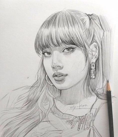 Lisa Blackpink Sketch, Lalisa Drawing, Blackpink Sketch, Lisa Drawing, Pink Drawing, She Is, Pencil Portrait Drawing, Sketching Drawing, Mermaid Coloring Pages