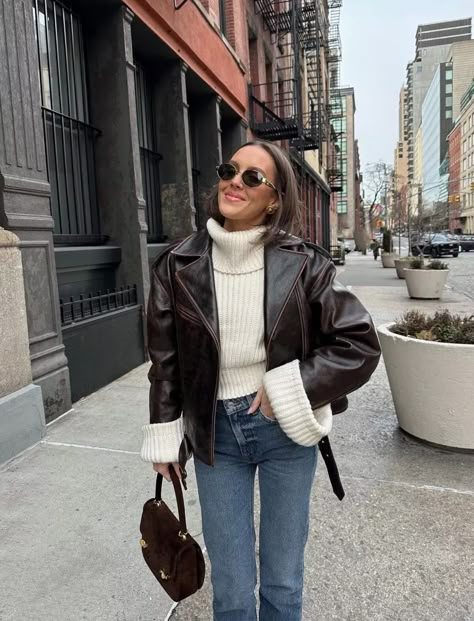 Winter Inspo, Fall 24, Fall Fits, Thanksgiving Outfit, Autumn Outfits, Brown Leather Jacket, Winter Fits, Autumn Outfit, Winter Fashion Outfits