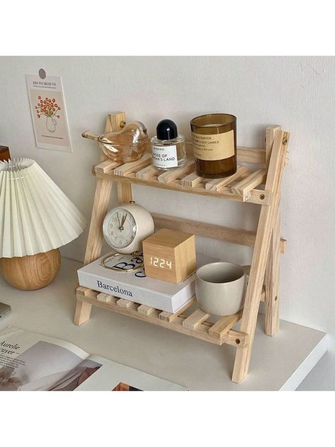 Double-layer Desktop Organizer Shelf For Dormitory Bedroom Office Desk Storage With Foldable Solid Wood RackI discovered amazing products on SHEIN.com, come check them out! Interior Design Per La Casa, Uni Room, Cozy Room Decor, Room Makeover Inspiration, Cute Room Decor, Apartment Inspiration, Cozy Room, Room Inspiration Bedroom, Room Ideas Bedroom