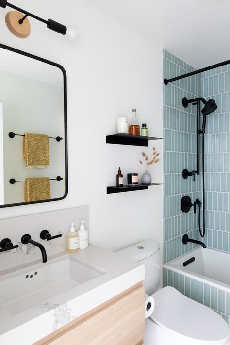 Potrero Hill House & Studio - Scandinavian - Bathroom - San Francisco - by Cathie Hong Interiors | Houzz 2x8 Tile, Tile Tub Surround, White Grout, Bathroom With Tub, Bathtub Tile, Salton Sea, Bathroom Transformation, Scandinavian Bathroom, Tub Tile