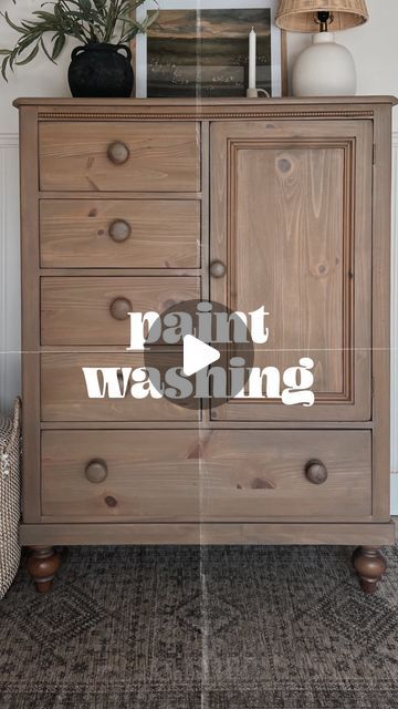 Painting Pine Furniture, Tan Wash, Furniture Refurbishing, Redoing Furniture, Distressed Furniture Painting, Armoire Makeover, Pine Wardrobe, Tan Paint, Diy Furniture Flip