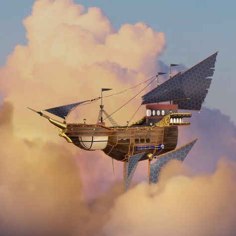 Fantasy Airship, Airship Pirate, Sky Pirate, Fantasy Vehicles, Dnd World Map, Pirate Ships, Pirate Art, In The Clouds, Pirate Ship