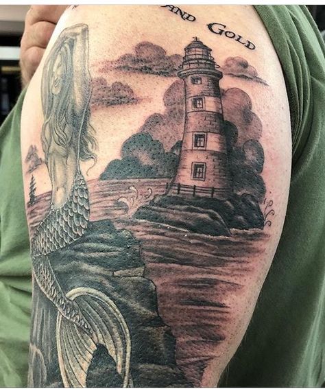 Lighthouse tattoo mermaid tattoo nautical tattoo Lighthouse Mermaid Tattoo, Nautical Mermaid Tattoo, Mermaid Lighthouse, Tattoo Mermaid, Marine Tattoo, Lighthouse Drawing, Mermaid Tattoo Designs, Lighthouse Tattoo, Nautical Tattoo