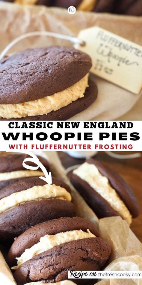 New England Whoopie Pie Recipe, Chocolate Mini Cakes, Whoopee Pie, Whoopie Pie Filling, Whoopie Pie Recipe, Chocolate Whoopie Pies, Pie Filling Recipes, Peanut Butter Marshmallow, Marshmallow Frosting