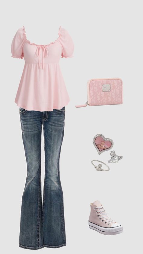 Girly Outfits Jeans, Sweet Outfits Girly, Dollete Fashion, Sweetheart Outfit, Coquette Outfit, Outfit Inspo Casual, 2000s Fashion Outfits, Simple Trendy Outfits, Cute Everyday Outfits