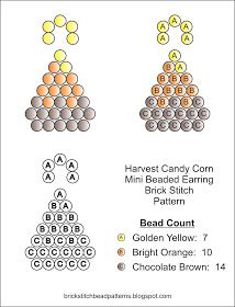 Cute Mini Harvest Candy Corn Halloween Beaded Earring Candy Corn Seed Bead Earrings, Brick Stitch Instructions, Candy Corn Beaded Earrings, Halloween Beaded Earrings Patterns, Beaded Corn, Halloween Beading, Brick Stitch Pattern Earring, Halloween Beaded Jewelry, Corn Bead