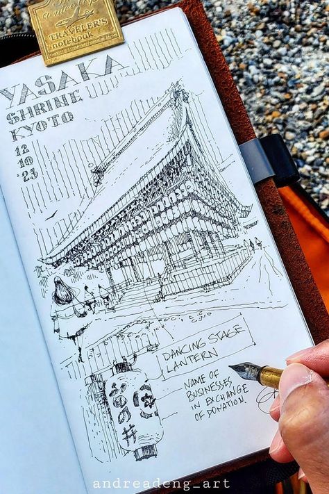 A heartfelt appreciation to @andreadeng_art_ for magnificently capturing the historic beauty of Japan in the Traveler's Notebook Journal by Travelers Company. Reflecting the serene aesthetic of Japanese design, this journal features a supple leather cover and pages perfect for documenting both daily life and extraordinary journeys. Immerse yourself in the beauty of minimalist stationery inspired by global cultures on 'The Outsider's Journey', where tradition meets contemporary elegance. Beauty Of Japan, Minimalist Stationery, Japanese Notebook, Midori Travelers Notebook, Notebook Journal, Japanese Design, Travelers Notebook, Handmade Leather, Leather Cover