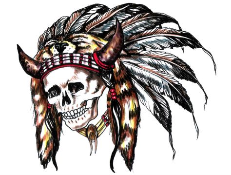 Archery Art, Indian Headress, Indian Skull Tattoos, Native American Tattoos, Native Tattoos, Indian Skull, Indian Headdress, Indian Tattoo, A Skull