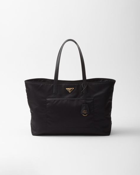 Black Prada Re-Edition 1978 large Re-Nylon and Saffiano leather tote bag | PRADA Prada Tote Bag Outfit, Tote Bag Outfit, Prada Re Edition, Prada Tote Bag, Bag Prada, Large Leather Tote Bag, Black Leather Tote Bag, Nylon Tote Bags, Large Leather Tote