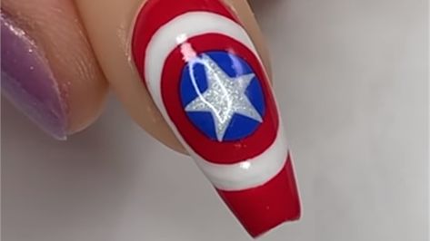 Avenger Nails, Lsu Nails, Captain America Nails, Avengers Nails, Marvel Nails, America Nails, Crazy Nail Designs, Paint Nails, Usa Nails