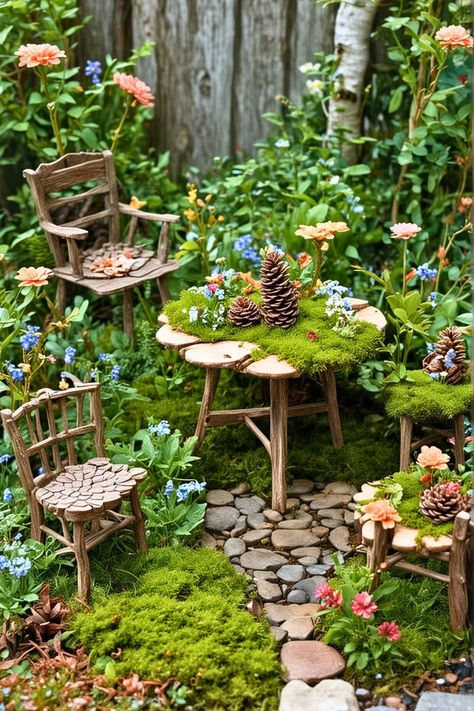 Top 15 Outdoor Fairy Garden DIY [Easy To Make] – craftydiyers.com Fairy Garden How To, Diy Fairy House Furniture, Outdoor Fairy Garden Diy Landscapes, Homemade Fairy Houses, Fairy Garden Crafts Diy, Outdoor Fairy Garden Diy, Homemade Fairy Garden Ideas, Fairy Garden Backyard, Fairy Furniture Diy