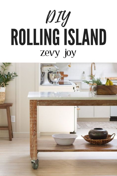 DIY Rolling Cart Island Made From A Dining Table |  Zevy Joy | This is an easy and affordable way to create a kitchen island with character and function without breaking the bank! Learn how we designed these two tables with options for a lower shelf. #kitchenrenovation #DIY Diy Rolling Cart, Diy Kitchen Cart, Duplex Ideas, Shelving Kitchen, Diy Furniture Building, Rolling Kitchen Island, Kitchen Island Cart, Rolling Cart, Diy Kitchen Island