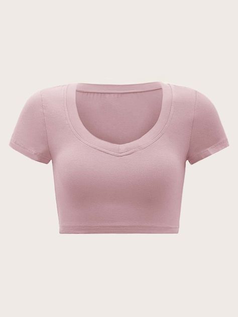 To find out about the SHEIN EZwear Scoop Neck Solid Crop Tee at SHEIN, part of our latest Women T-Shirts ready to shop online today! Free Shipping On £35+✓ Free Return - 45 Days✓ 1000+ New Dropped Daily✓ Get £3 Off First Order!✓ Cute Summer Crop Tops, Pink Fitted Crop Top, Tops Rosas, Pink Crop Top Outfit, Dusty Pink Top, Crop Tops Pink, Baby Pink Crop Top, Plain Crop Tops, Light Pink Crop Top