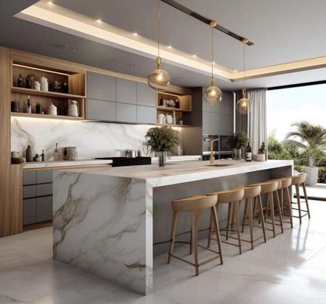 Luxury Home Kitchen Design, Classic Contemporary Kitchen Design, Designer Kitchens Luxury Modern, 2024 Modern Kitchen, Modern Kitchen Design Luxury 2023 White, Half Vaulted Ceiling Kitchen, Kitchen Modern Design Luxury, Cocinas Aesthetic, Dream Kitchen Ideas Luxury Modern